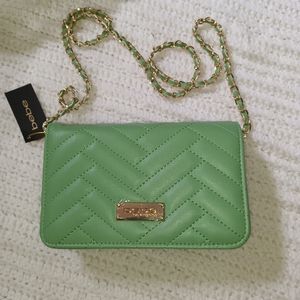NWT $69 BEBE Sophia Crossbody Gold Chain Handbag Green